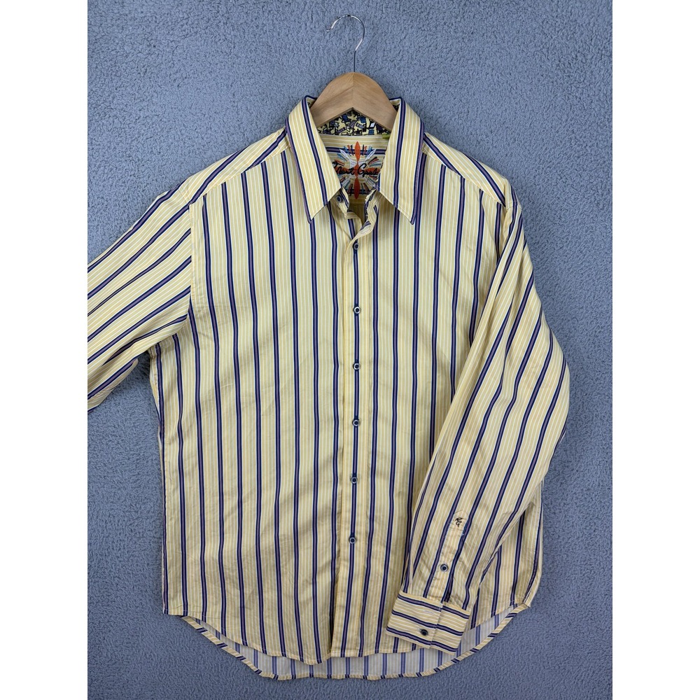 Robert Graham Shirt Mens Large Yellow Stripe Long Sleeve Button Front Classic